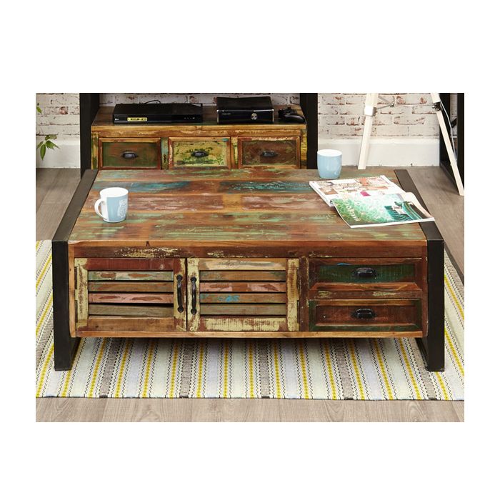 Laura Urban Edge 4 Door Coffee Table with 4 Drawer - Natural Wood
