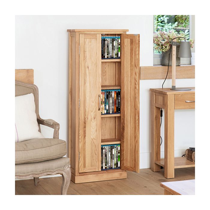 Contemporary Oak CD and DVD Storage Cupboard - Oak
