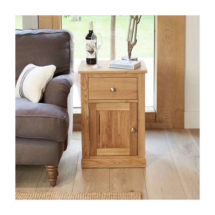 Harriet Contemporary Oak Lamp Table with Door and Drawer