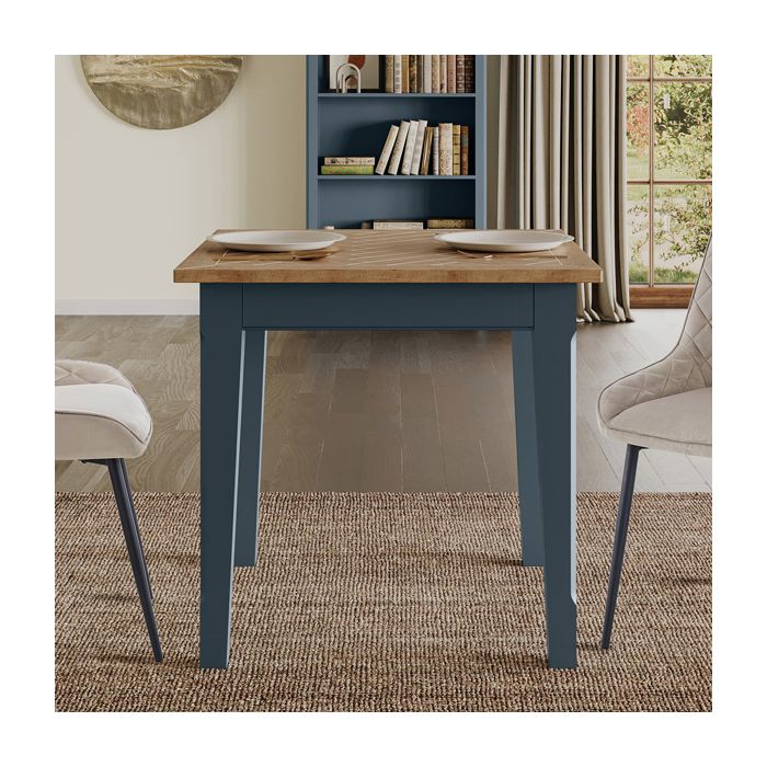 Ransley Oak Parquet Top Square Extendable Dining Table - Blue