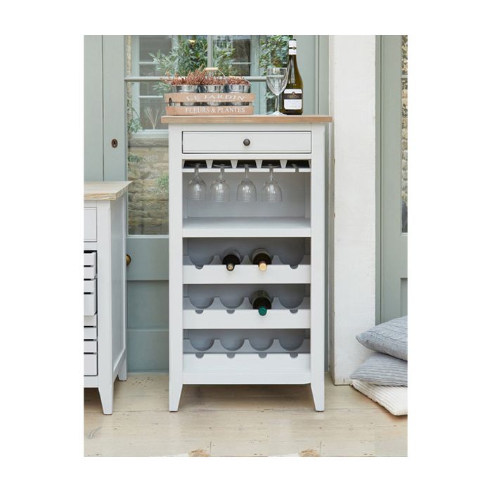 Ransley Grey Limed Wine Rack and Glass Storage Cabinet