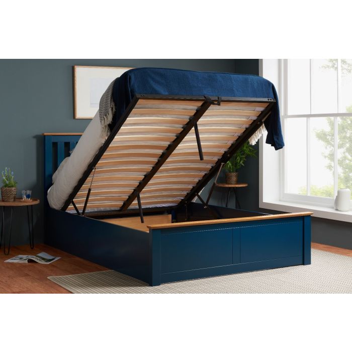Phoenix Wooden Ottoman Storage Navy Blue Bed - Kingsize 5ft