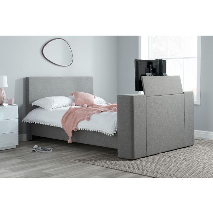 Solid Frame Grey Fabric Plaza TV Bed - Kingsize 5ft