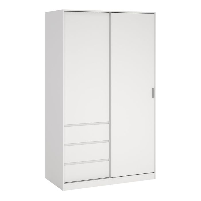 NANAIMO 2 Door Sliding Wardrobe with 3 Drawers White - 119cm
