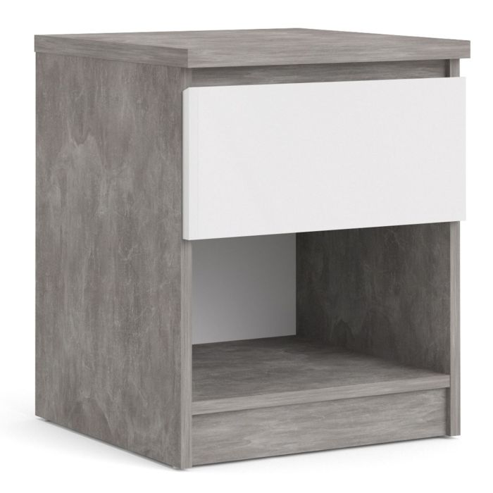 Naia Bedside - 1 Drawer 1 Shelf in Concrete and White High Gloss - Grey and White High Gloss