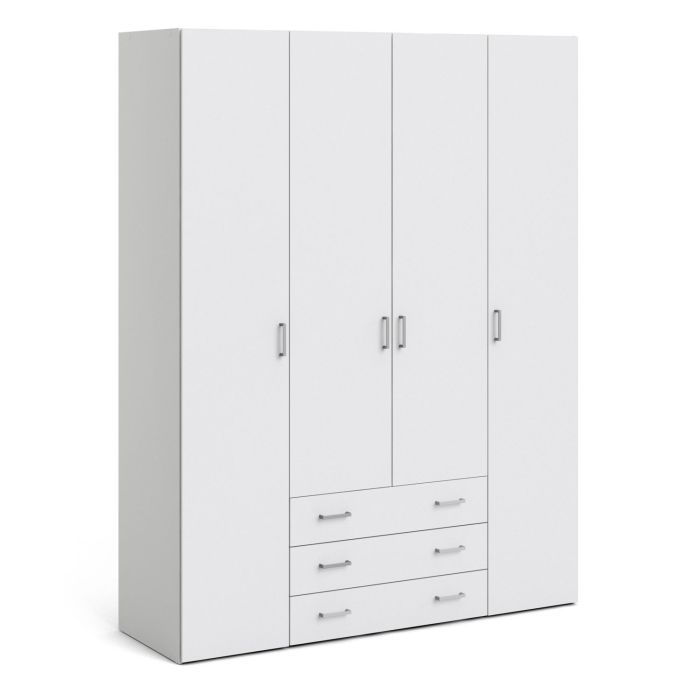Space Wardrobe - 4 Doors 3 Drawers in White