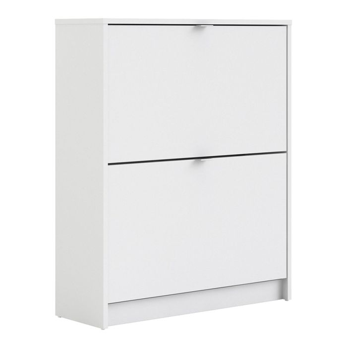 Shoe cabinet w. 2 tilting doors and 2 layers - White