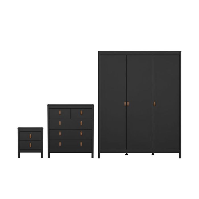 BURNLEY 3 Door Wardrobe Set 3 Piece - Matt Black
