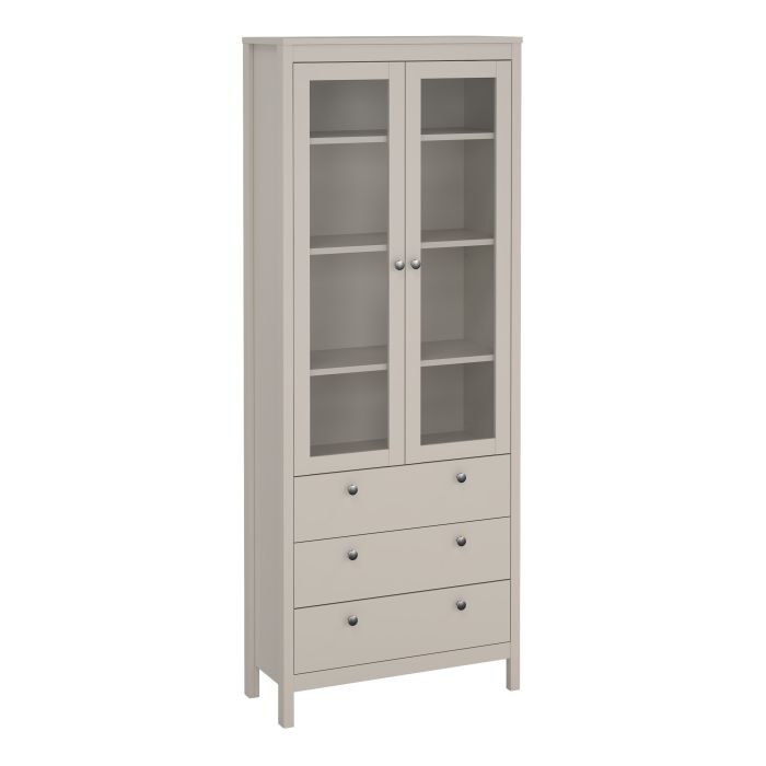 MEMPHIS China Cabinet 2 Glass Doors with 3 Drawers in Beige