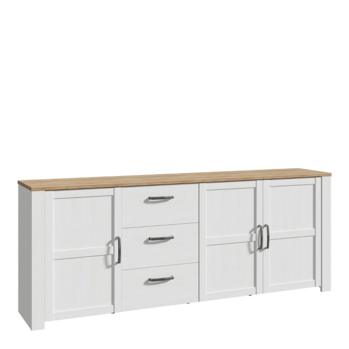 Karen Riviera Oak Top 3 Door Large Sideboard with 3 Drawers - White