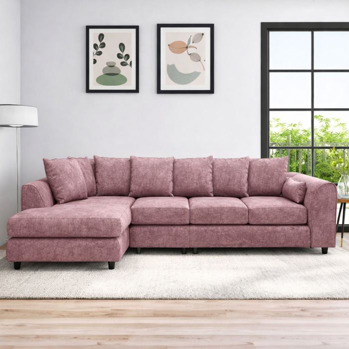 LORVANI Fabric Large 5 Seater L Shaped Scatterback Corner Sofa - Pink, Left Hand Facing