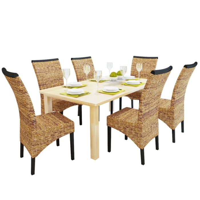 Dining Chairs 6 Pieces Abaca and Solid Mango Wood