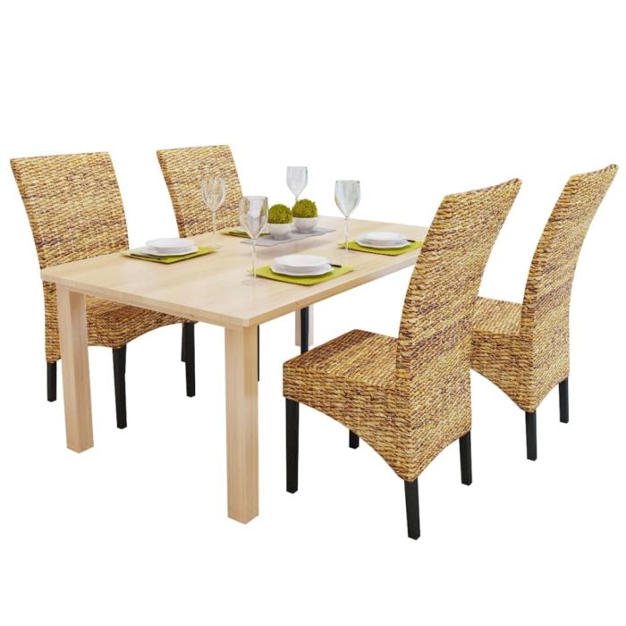 Dining Chairs 4 Pieces Abaca and Solid Mango Wood