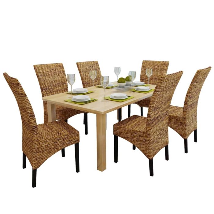 Dining Chairs 6 Pieces Abaca and Solid Mango Wood
