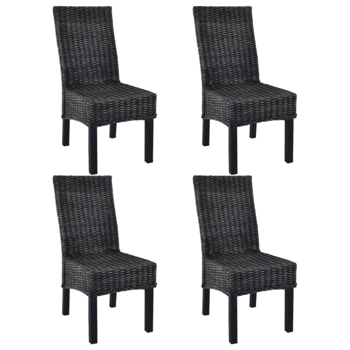 SERLOFT Dining Chairs 4 pcs Kubu and Wooden Rattan - Black