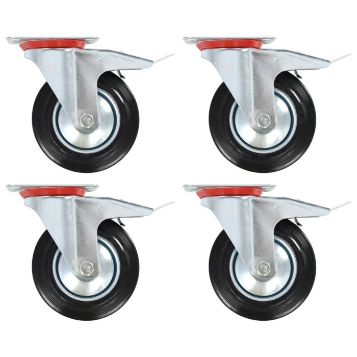 Swivel Casters with Double Brakes 4 Pcs 160mm
