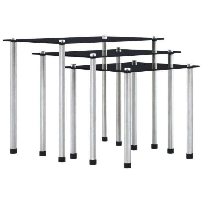 Nesting Tables 3 pcs Black Tempered Glass
