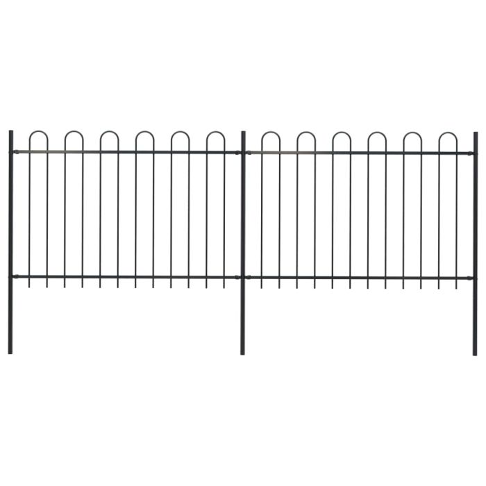 Garden Fence with Hoop Top Steel 3.4x1.2 m Black