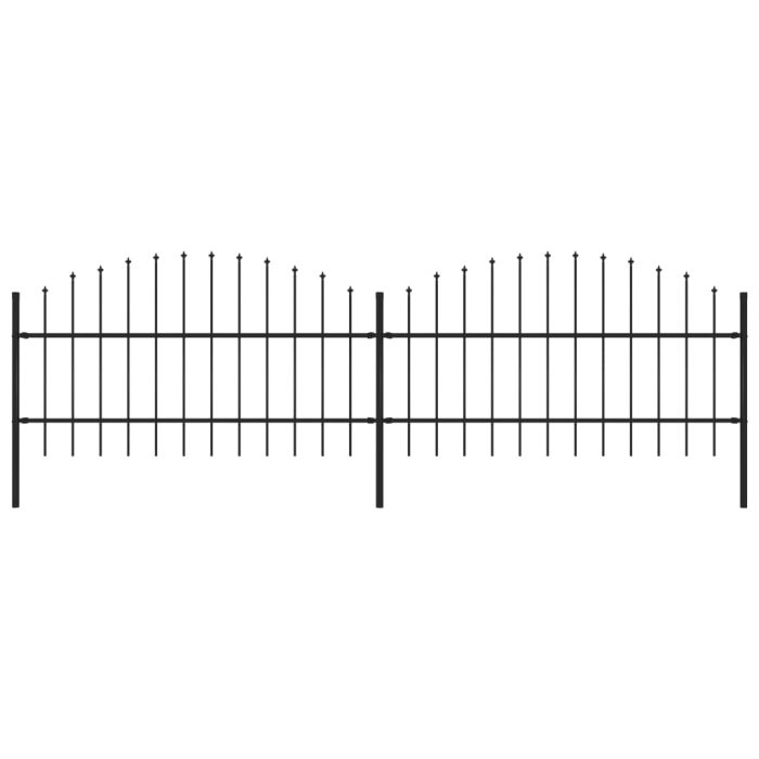 Garden Fence with Spear Top Steel (0.75-1)x3.4 m Black
