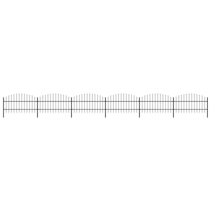 Garden Fence with Spear Top Steel (0.75-1)x10.2 m Black