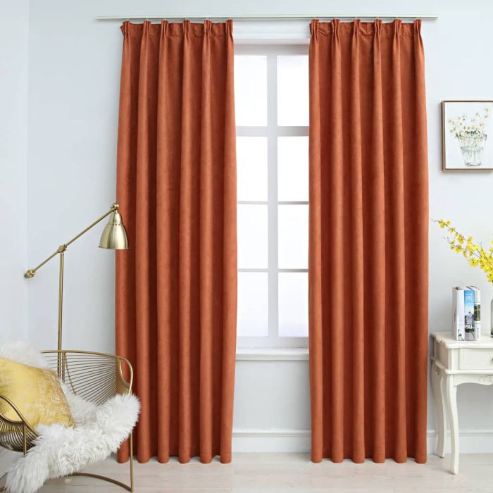 Blackout Curtains with Hooks 2 pcs Rust 140x225 cm