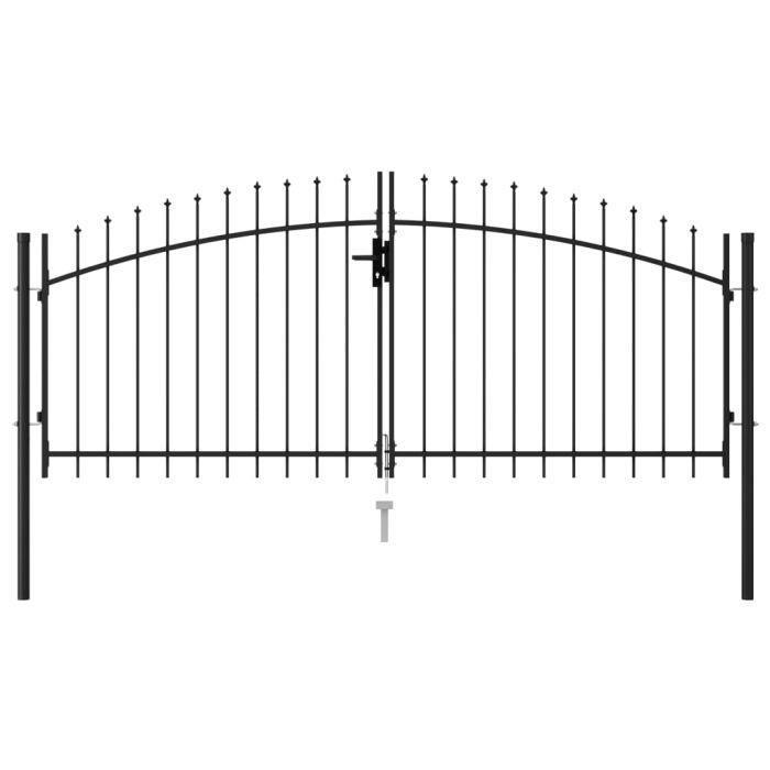 Fence Gate Double Door with Spike Top Steel 3x1.25 m Black