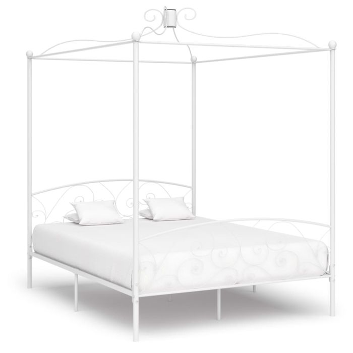 Canopy Bed Frame White Metal 160x200 cm