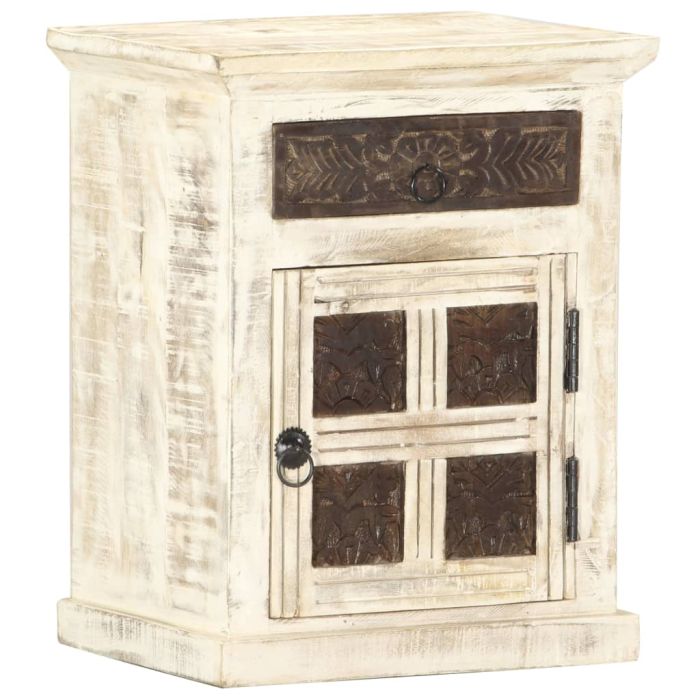 Bedside Cabinet White 40x30x50cm Solid Mango Wood - Xilin