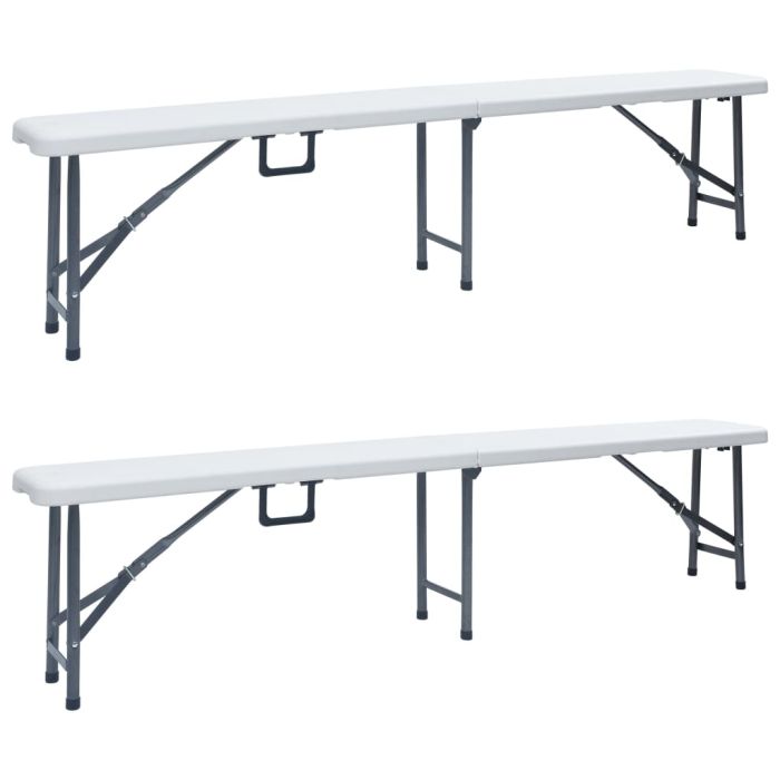 Folding Garden Benches 2 Pieces 180 cm HDPE White