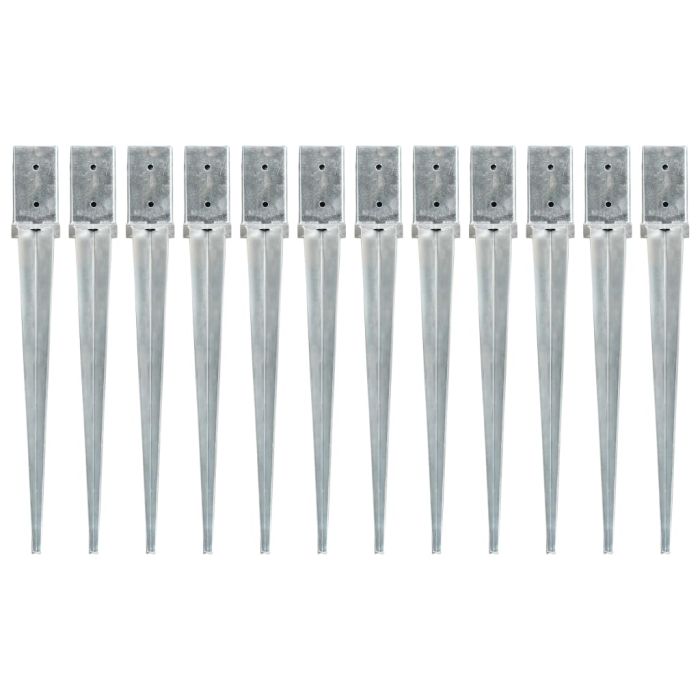 Ground Spikes 12 Pcs Silver 8x8x76cm Galvanised Steel