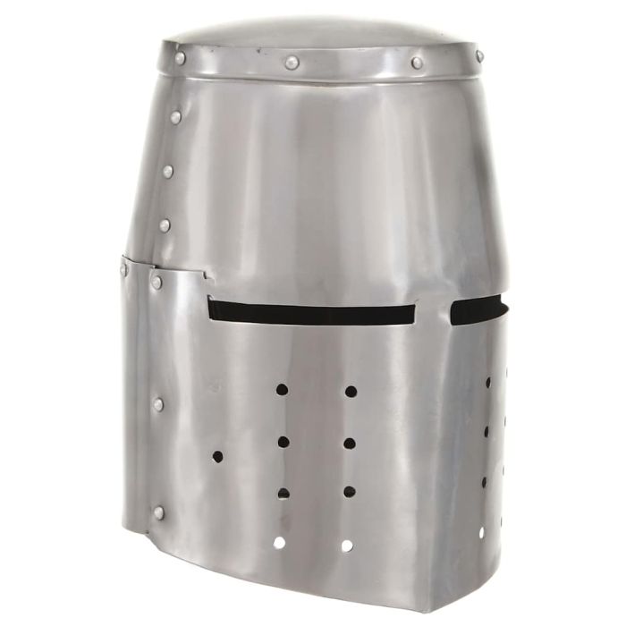 LARP Medieval Knight Helmet Replica - Antique Silver Steel Halloween Costume Prop