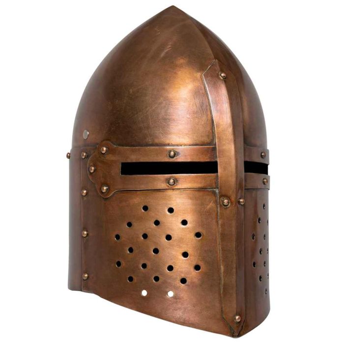 LARP Medieval Knight Helmet Replica - Antique Copper Steel Halloween Costume Prop