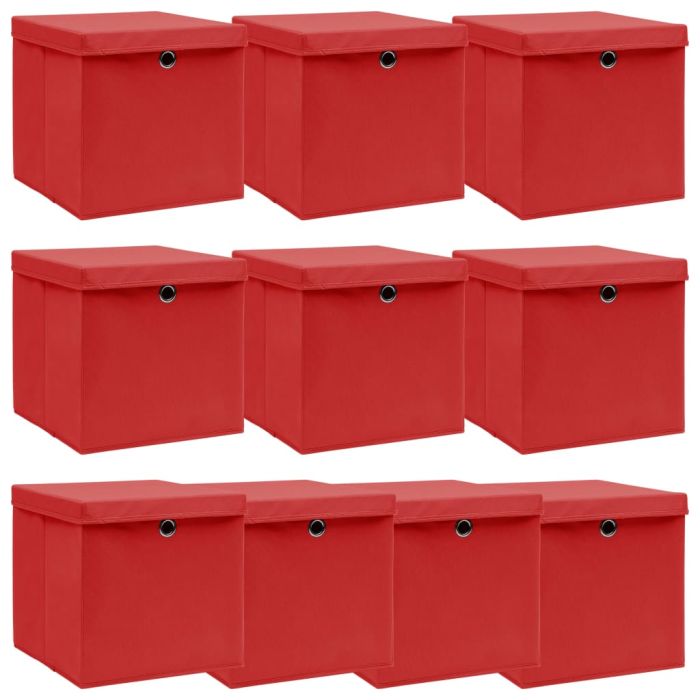 Storage Boxes with Lids 10 pcs Red 32x32x32 cm Fabric