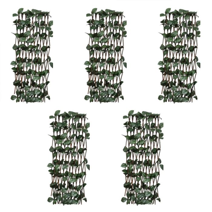 Willow Trellis Fences 5 Pcs with Artificial Leaves 180x30cm