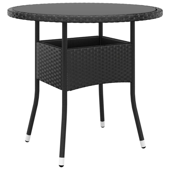 Garden Table Ã˜80x75 cm Tempered Glass and Poly Rattan Black