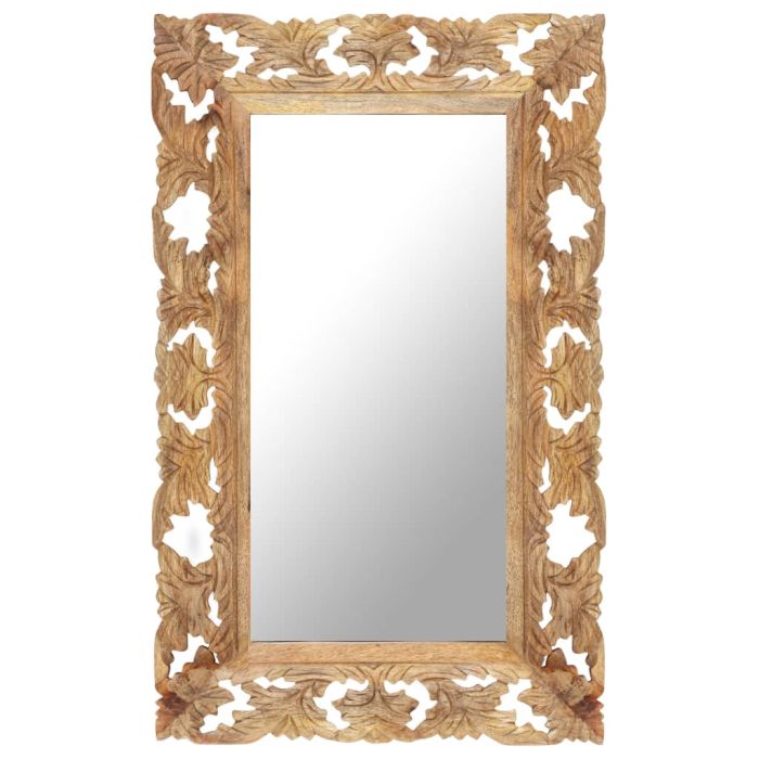 Hand Carved Mirror Brown 80x50cm Solid Mango Wood