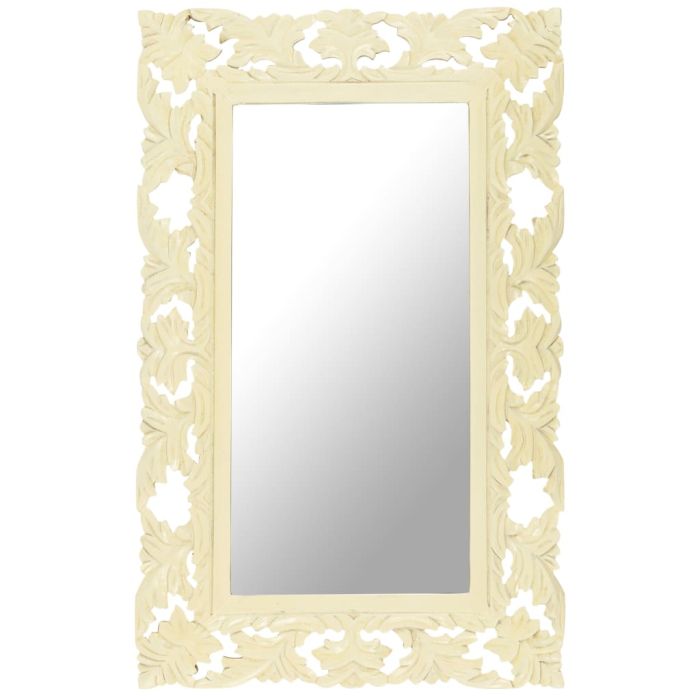 Hand Carved Mirror White 80x50cm Solid Mango Wood