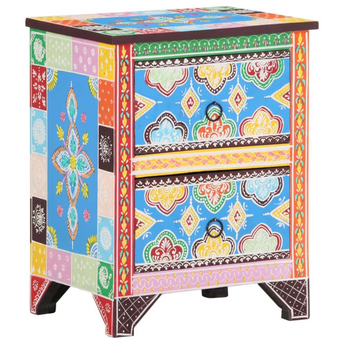 Hand Painted Bedside Cabinet 40x30x50cm Solid Mango Wood Multicolour - Ruhao