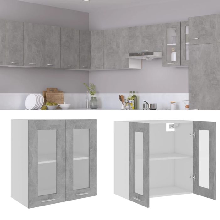 Hanging Glass Cabinet Concrete Grey 60x31x60 cm Engineered Wood