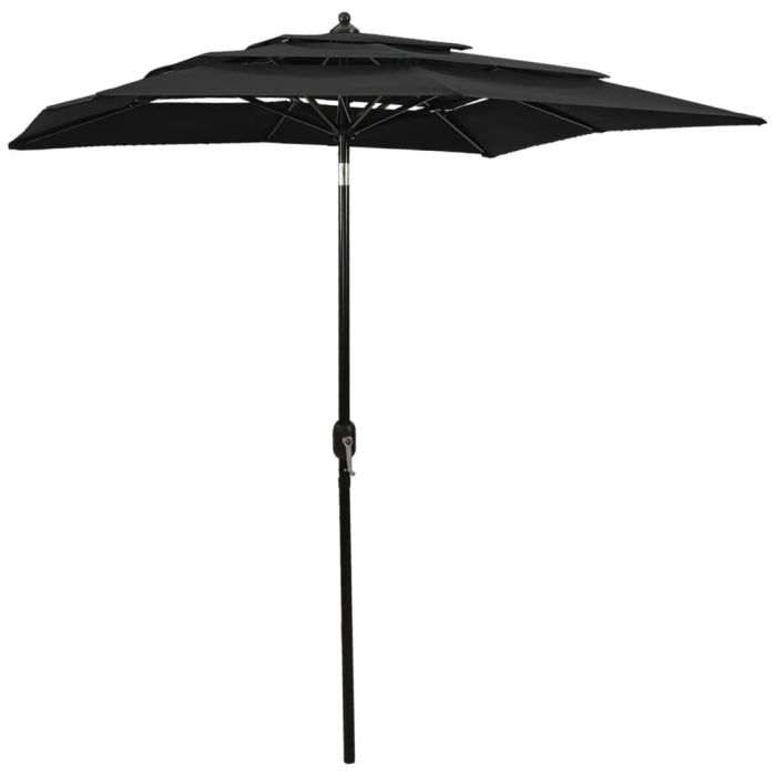 3-Tier Parasol with Aluminium Pole Black 2x2 m