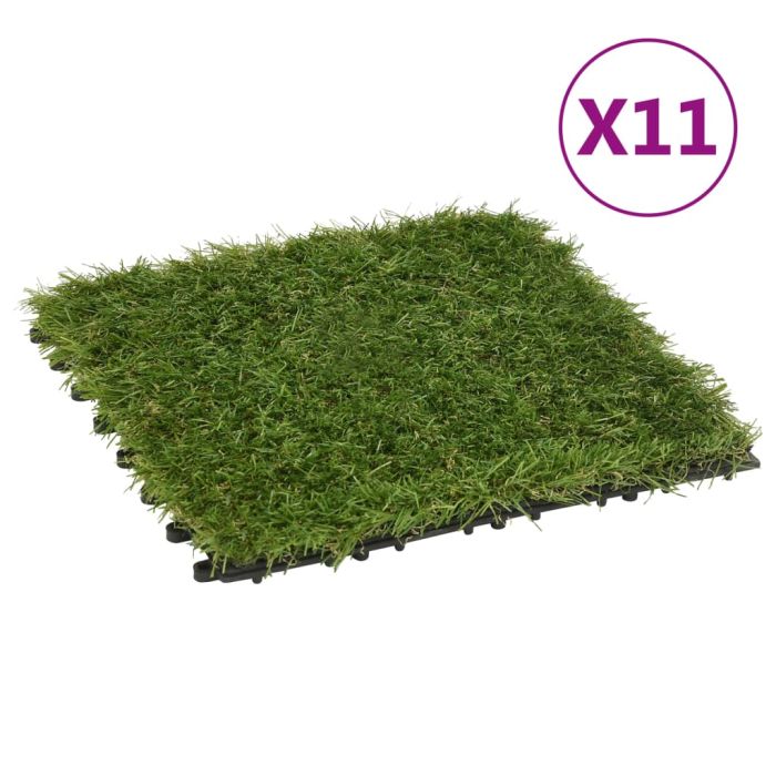 Artificial Grass Tiles 11 Pcs Green 30x30cm