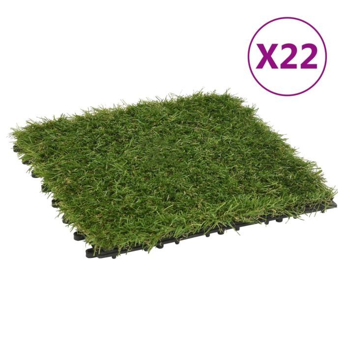 Artificial Grass Tiles 22 Pcs Green 30x30cm