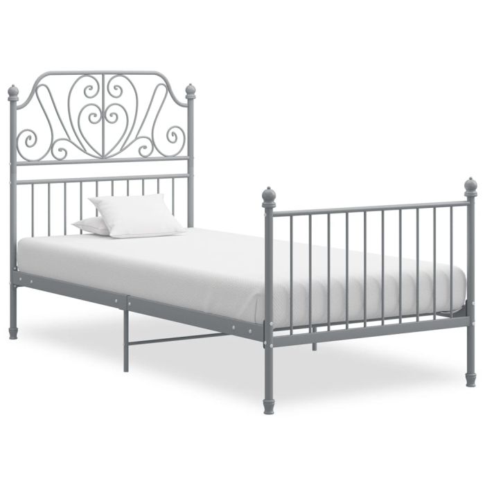 Bed Frame Grey Metal 90x200 cm