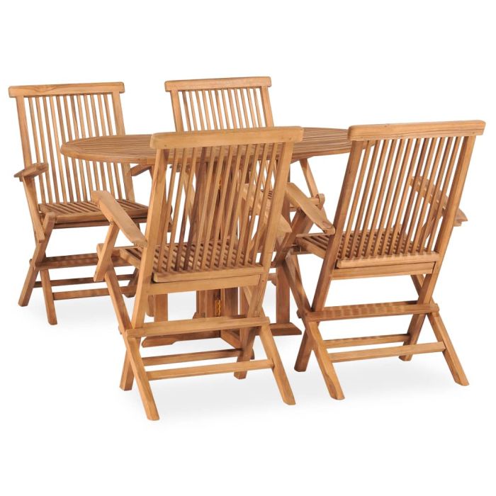 5 Piece Folding Outdoor Dining Set Solid Teak Wood