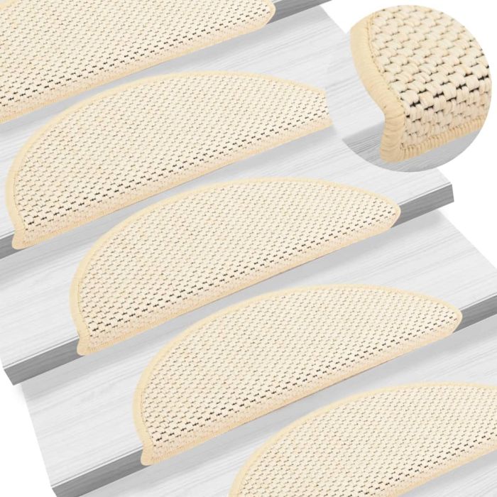 Stair Mats Self-adhesive Sisal-Look 15 Pcs 56x17x3cm Cream
