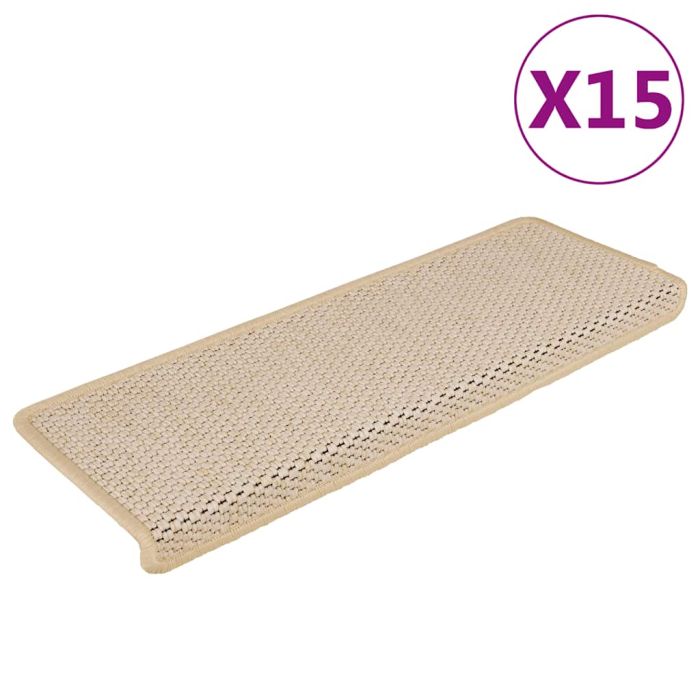 Stair Mats Self-adhesive Sisal-Look 15 Pieces 65x21x4 cm Cream