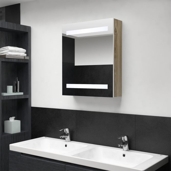 LED Bathroom Mirror Cabinet White and Oak 50x14x60 cm
