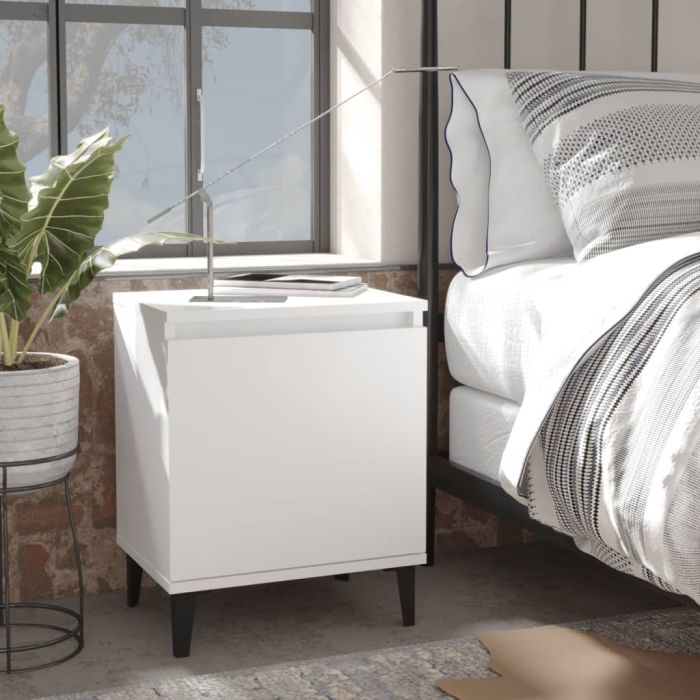Bed Cabinet with Metal Legs White 40x30x50cm - Alba