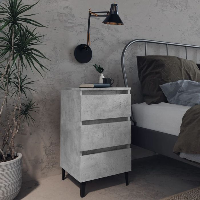 Bed Cabinet with Metal Legs Concrete Grey 40x35x69cm