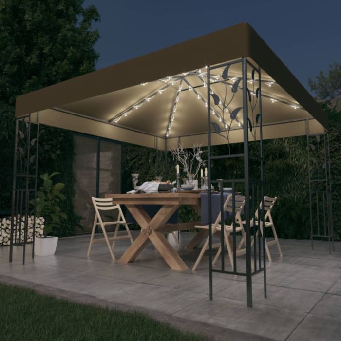 Gazebo with LED String Lights 3x3 m Taupe